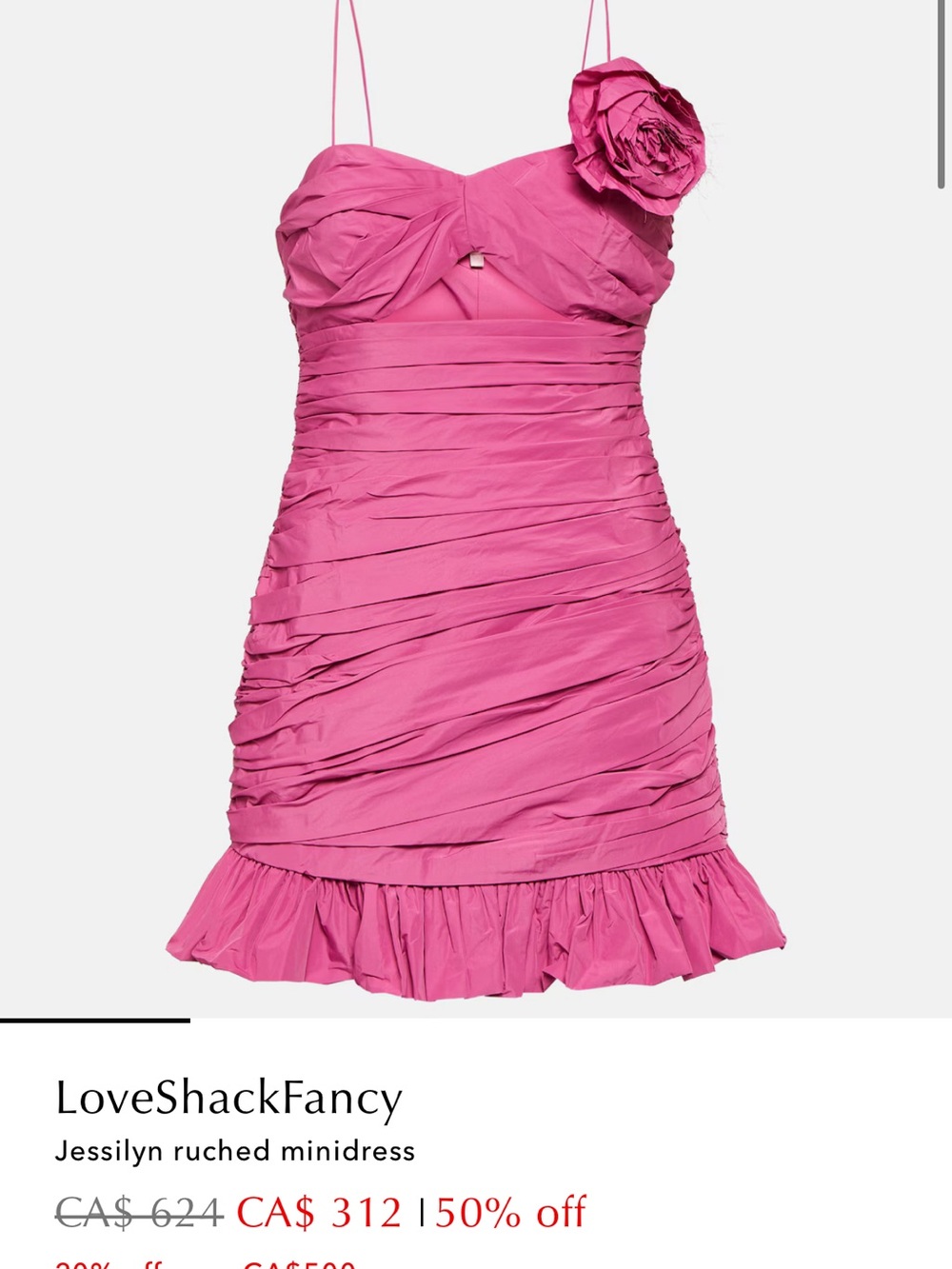 LoveShackFancy Jessilyn Ruched hot Pink flower Minidress